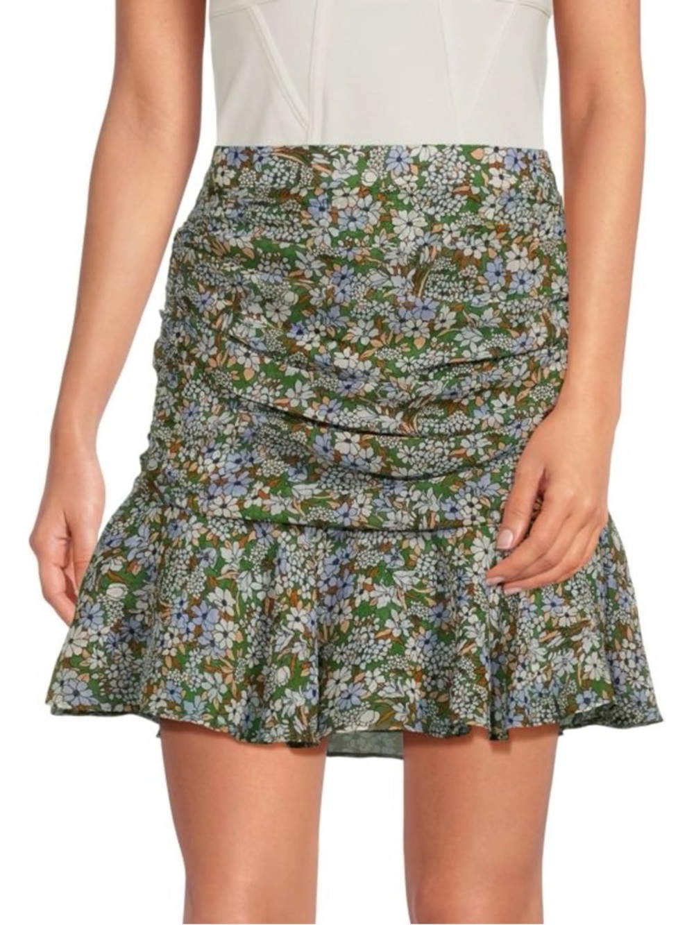 Veronica Beard Green Floral Ruffle Mini Skirt